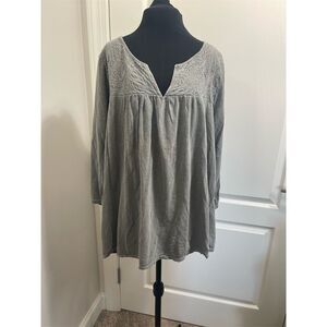 Sonoma Women's 3XL Gray Embroidered Top 3/4 Sleeve Blouse